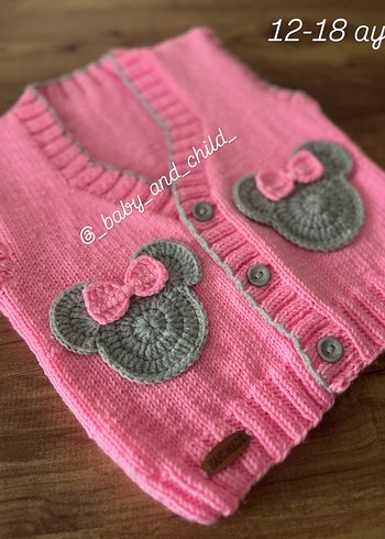 Kız Bebek Örgü Pembe Nakışlı Süveter - Görsel 2