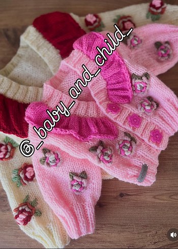 3-6 ay Nakışlı Pembe Kız Çocuk Bohem Triko Hırka