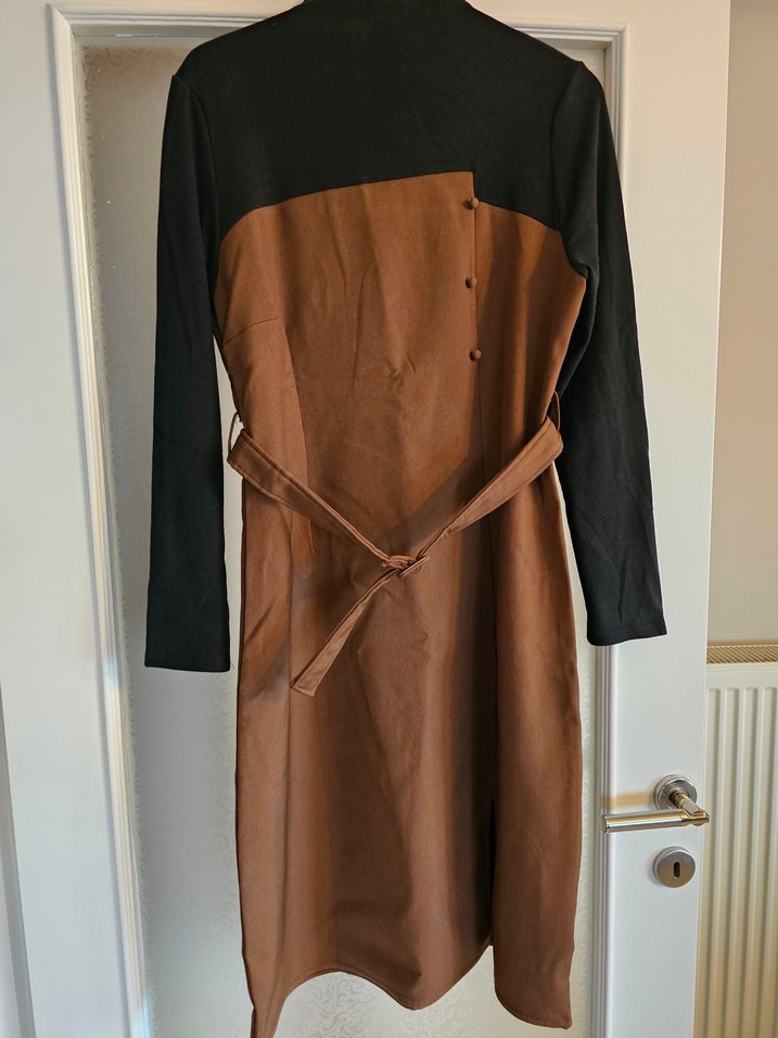 Kemerli Uzun Boy Süet Kadın Elbise - Görsel 3