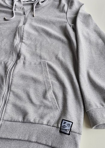 Gri Kapüşonlu Fermuarlı Erkek Sweatshirt - Görsel 4
