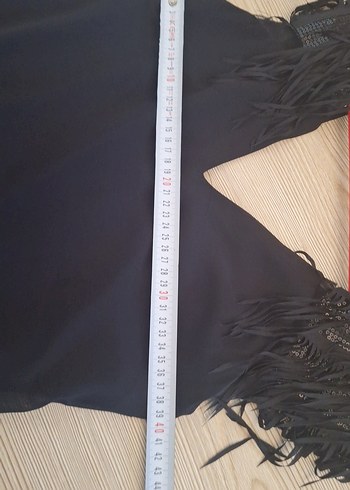 Püsküllü V Yaka Siyah Mini Elbise - Görsel 8