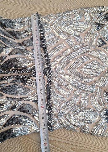 Dantel Detaylı V Yakalı Uzun Gri Abiye - Görsel 10