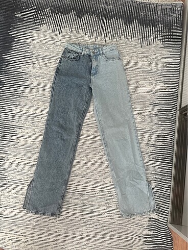 Wide Leg Çift renkli kot pantolon