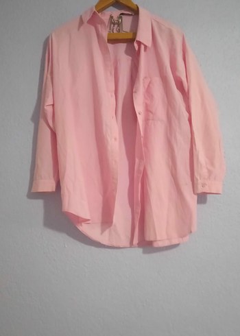 Pembe Düğmeli Kadın Keten Gömlek