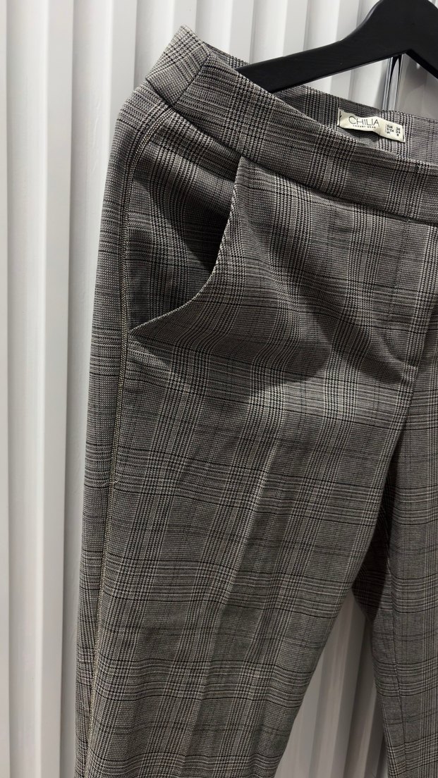 Ekose düşük bel kumaş pantolon - Görsel 2