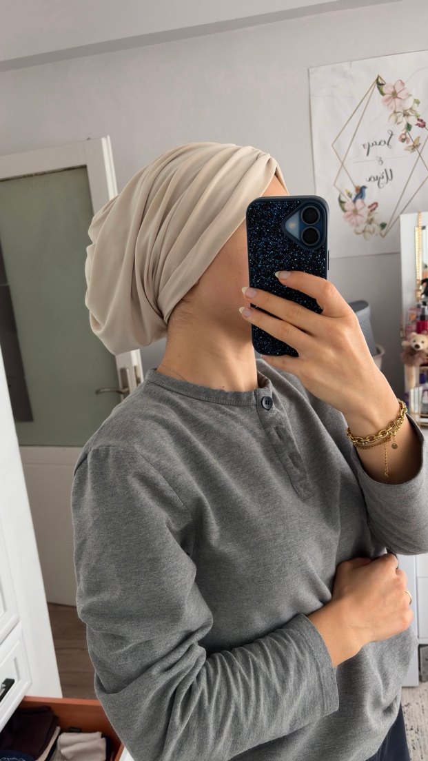 Bej dolgusuz salaş tesettür bone - Görsel 2