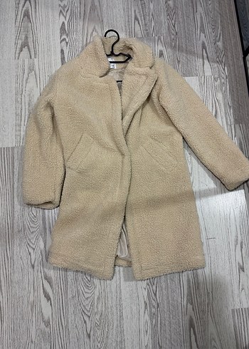 m Beden Uzun Bej Kadın Peluş Kaban