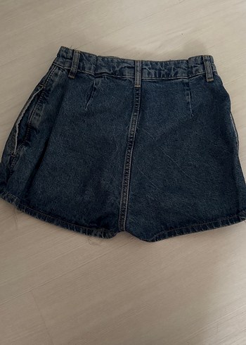 Kadın Koyu Mavi Pileli Mini Denim Şort - Görsel 2