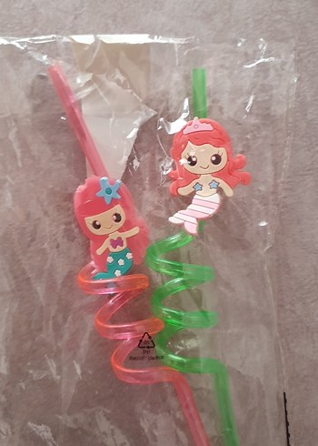 Renkli Deniz Kızı Temalı Parti Pipetleri - Görsel 2