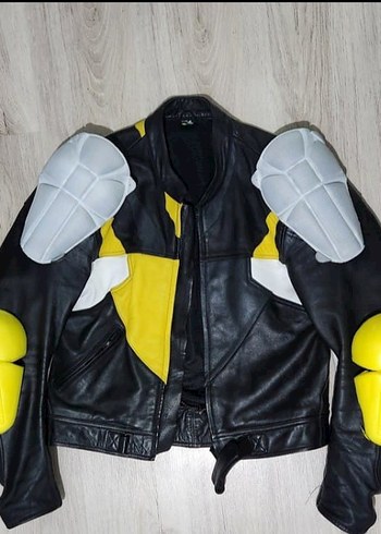 Sarı Detaylı Siyah Deri Biker Ceket - Görsel 5