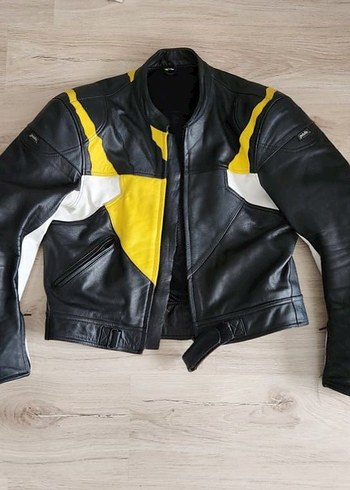 Sarı Detaylı Siyah Deri Biker Ceket - Görsel 4