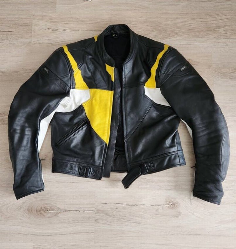 Sarı Detaylı Siyah Deri Biker Ceket - Görsel 4