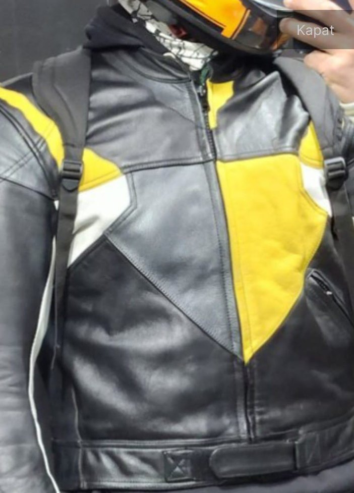 Sarı Detaylı Siyah Deri Biker Ceket - Görsel 3