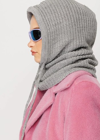 Gri Örgü Kadın Bere Şapka balaclava - Görsel 2