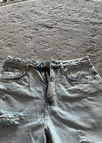 36 Beden Gri Düğmeli Mini Denim Şort