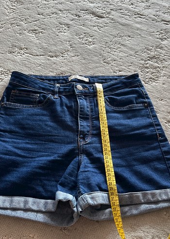 36 Beden mavi Renk Kadın Koyu Mavi Rahat Kesim Mini Denim Şort