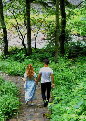 Mavi Çiçek Desenli Uzun Bohem Elbise - Görsel 2