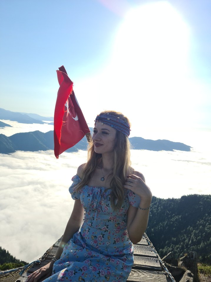 Mavi Çiçek Desenli Uzun Bohem Elbise - Görsel 3