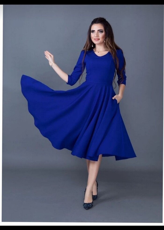 koyu mavi elbise - Görsel 2