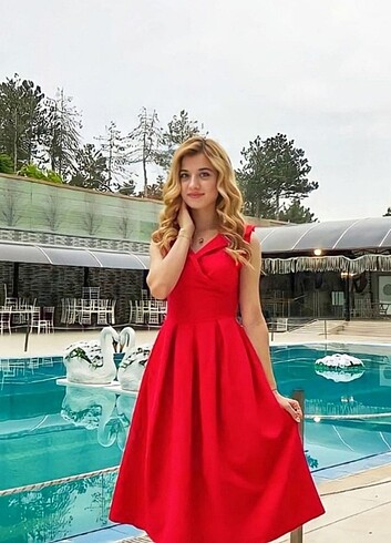 Diğer kırmızı midi elbise