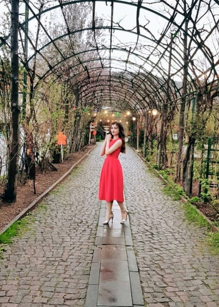 kırmızı midi elbise - Görsel 4