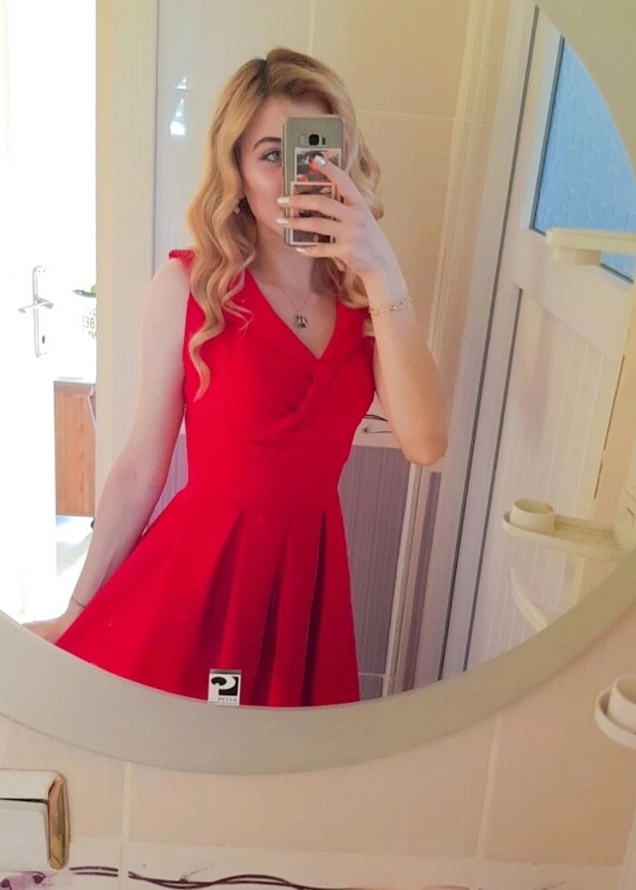 kırmızı midi elbise - Görsel 3