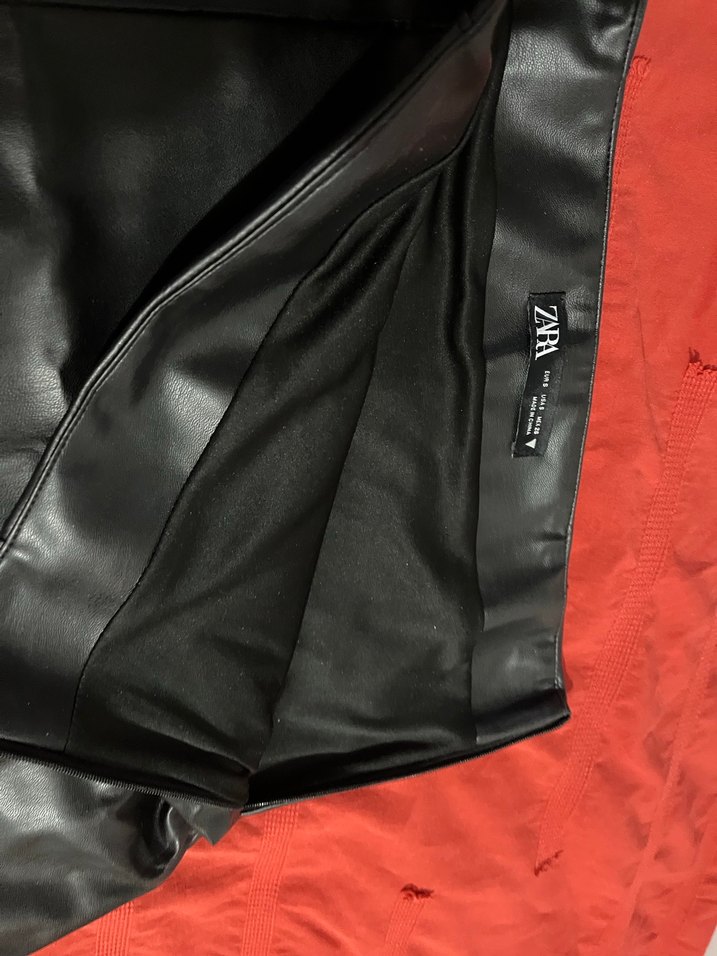 Siyah Deri Mini Biker Etek fermuarlı - Görsel 3