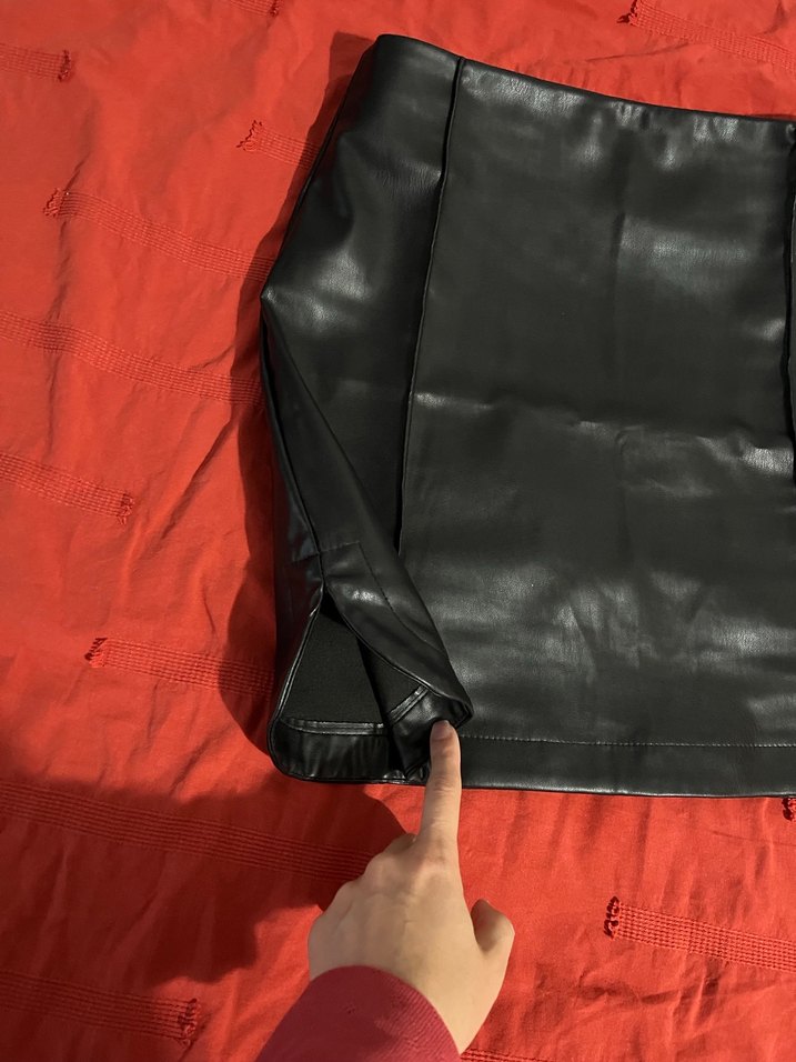 Siyah Deri Mini Biker Etek fermuarlı - Görsel 2