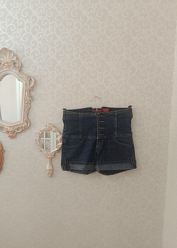 yuksek bel mini Kot Şort likralı