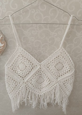 Beyaz Nakışlı Bohem Mini Bralet