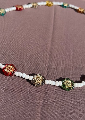 Tasarımcı Çiçek Desenli Boncuklu Bohem Kadın Kolye
