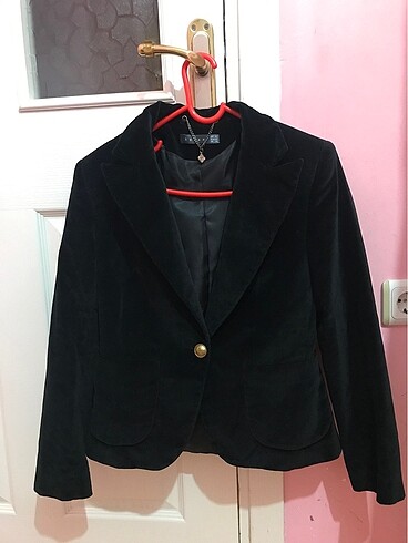 Siyah kadife kısa vintage ceket
