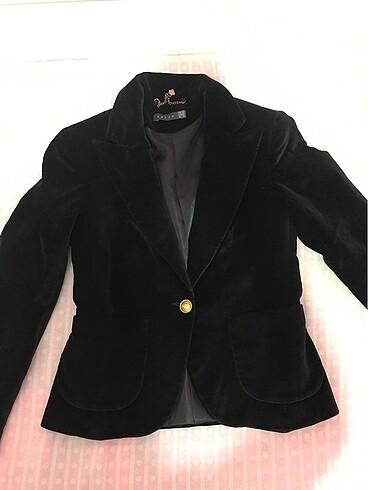 xs Beden Siyah kadife kısa vintage ceket