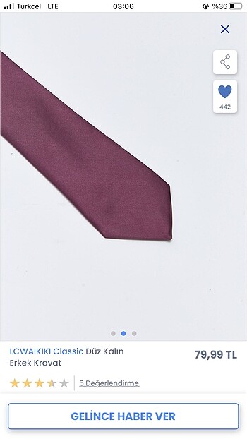  Beden bordo Renk Lc waikiki erkek kravat mürdüm