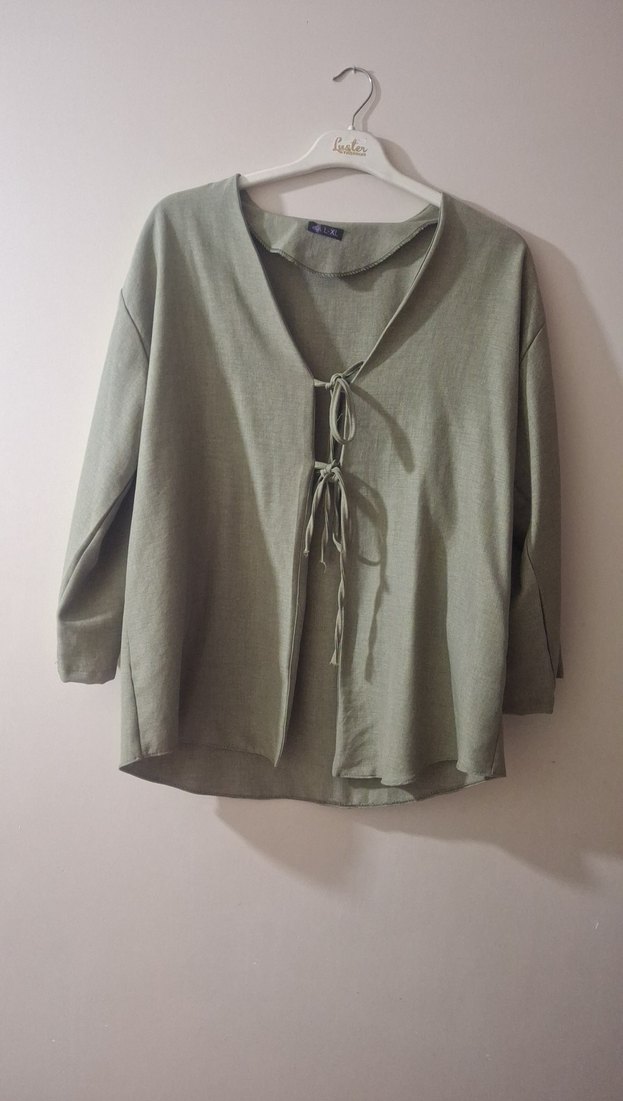 yesil Kadın Uzun ve Bol Kesim Kimono - Görsel 3