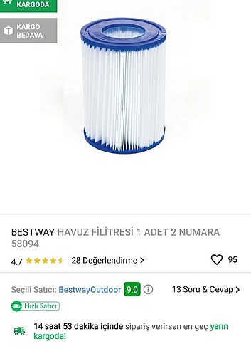 Bestway havuz filitresi 2 numara