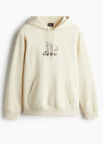 l Beden beyaz Renk H&M ERKEK Kapüşonlu Rahat Sweatshirt