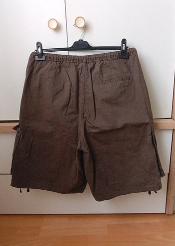 Kahverengi Keten Bol Kesim Kısa Şort - Görsel 2