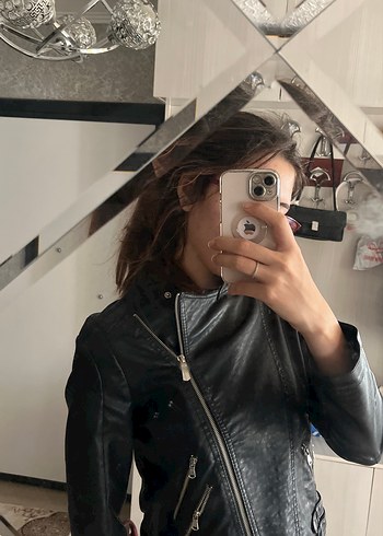 Siyah Deri Biker Ceket