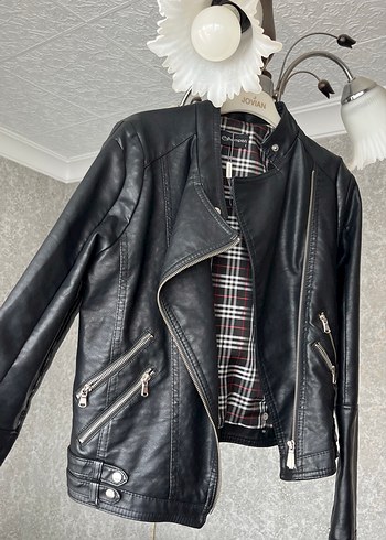 Siyah Deri Biker Ceket