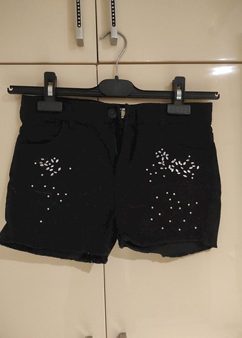Siyah Payet İşlemeli Mini Denim Kız Çocuk Şort