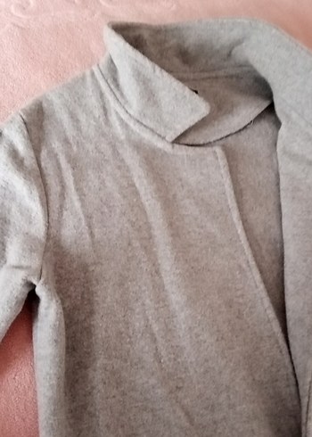 Gri Kadın Uzun Kollu Rahat astarsız kaban - Görsel 4