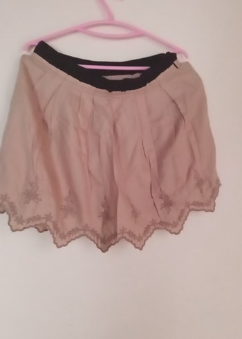 Bej Volanlı Bohem Mini Etek