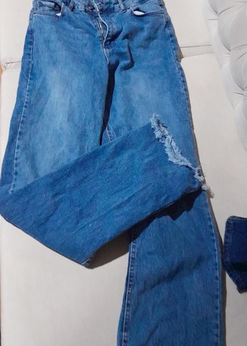 Kadın Mavi Denim Bol Kesim Fermuarlı Jean - Görsel 2