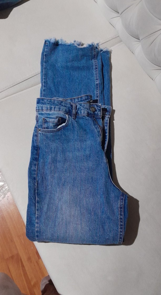 Kadın Mavi Denim Bol Kesim Fermuarlı Jean - Görsel 3