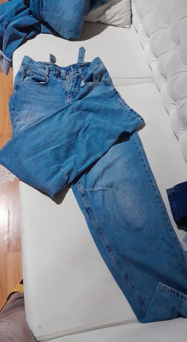 Kadın Mavi Bol Kesim Denim Pantolon - Görsel 5