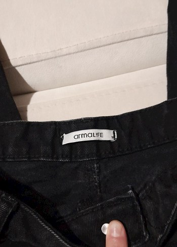 Kadın Siyah Bol Kesim Midi Denim Jean - Görsel 2