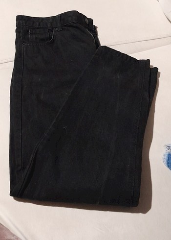 Kadın Siyah Bol Kesim Midi Denim Jean - Görsel 4