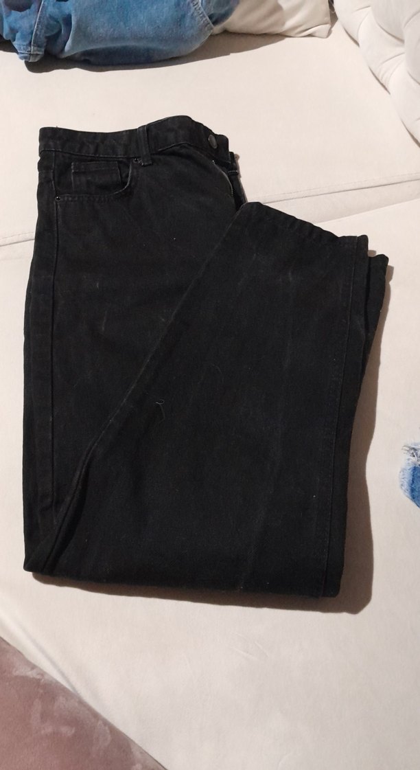 Kadın Siyah Bol Kesim Midi Denim Jean - Görsel 4