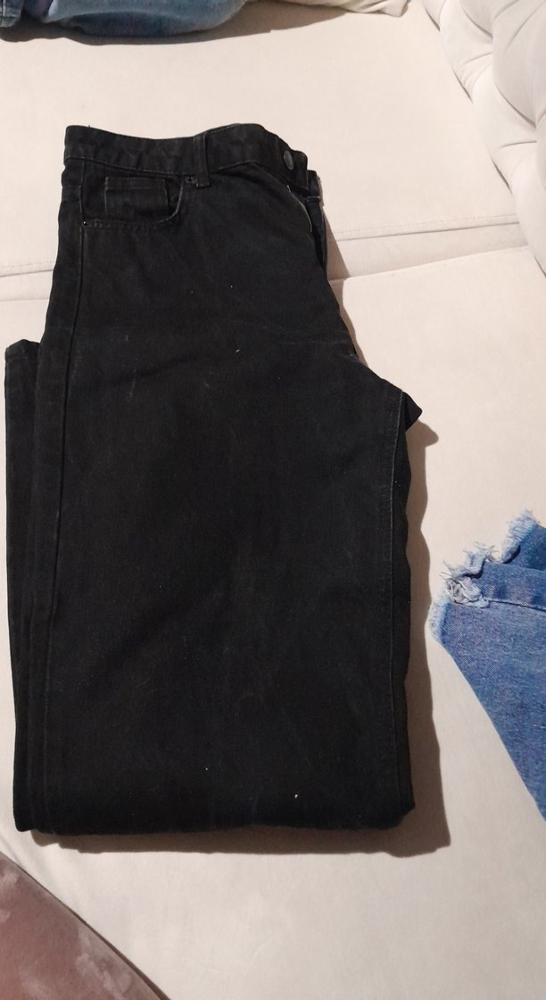 Kadın Siyah Bol Kesim Midi Denim Jean - Görsel 3